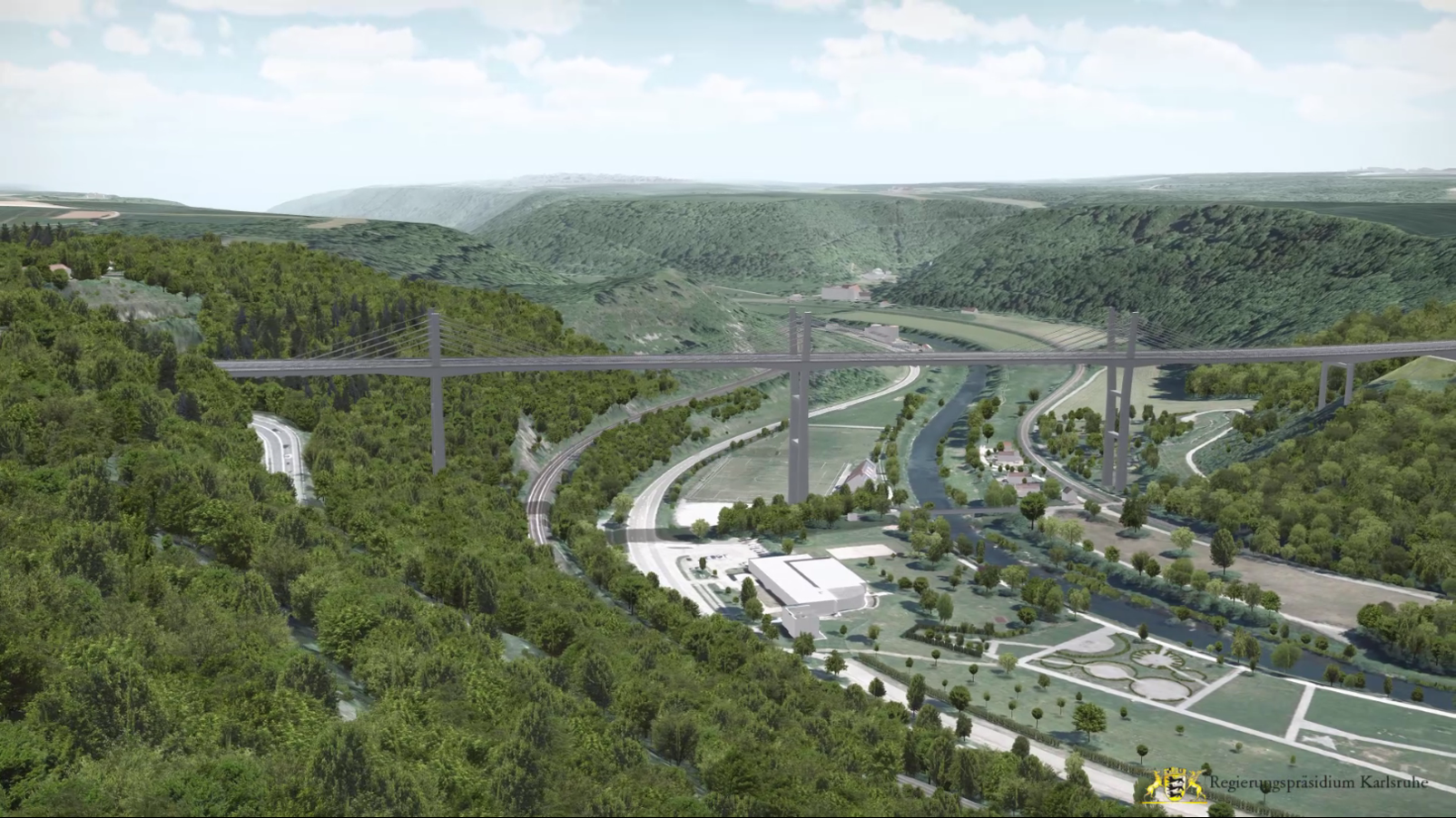 Bauabschnitt 3 - Seitenansicht - Visualisierung der Neckartalbrücke in Blickrichtung Ost