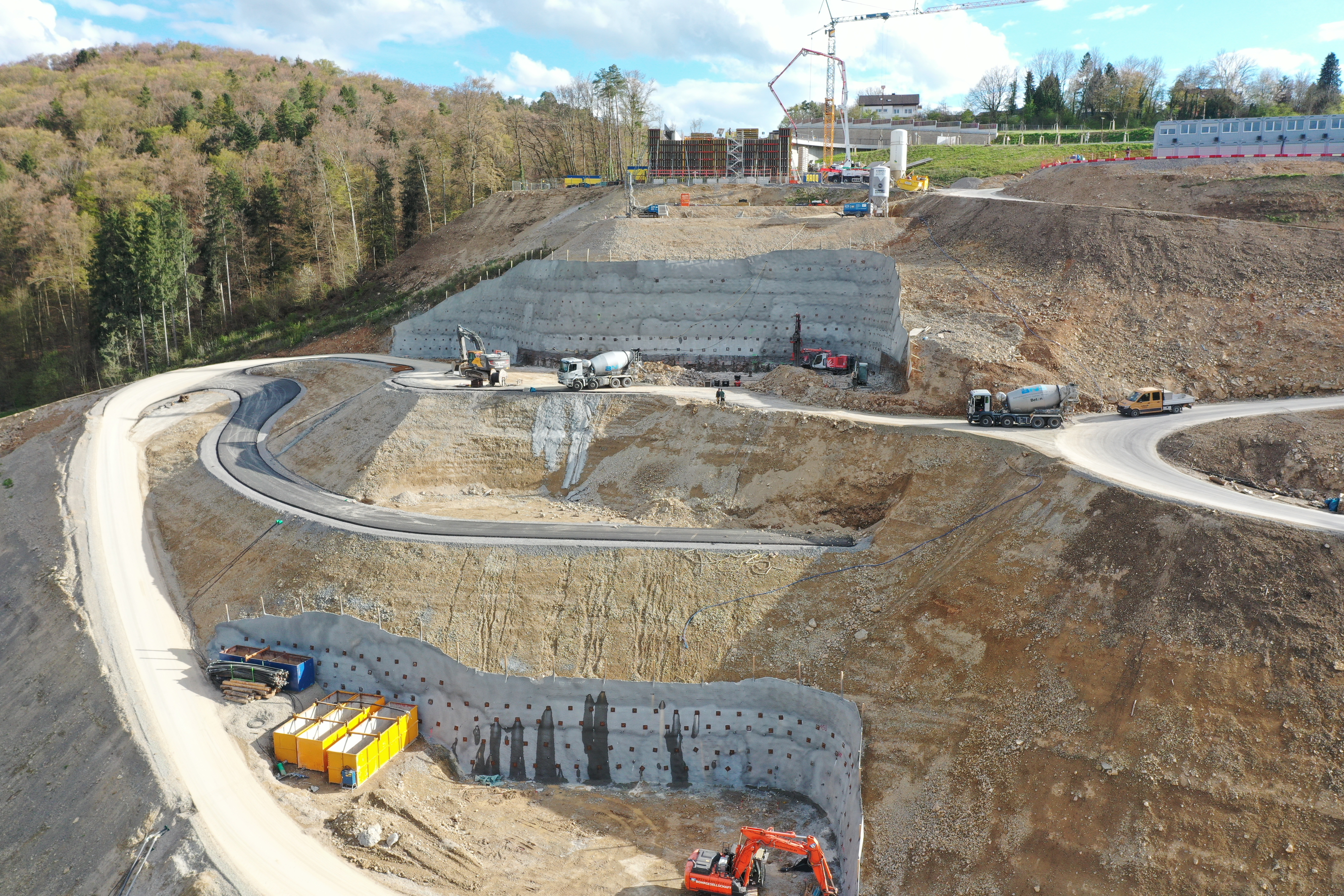 Ansicht der Baugrubenverbauten auf Seite Nordstetten